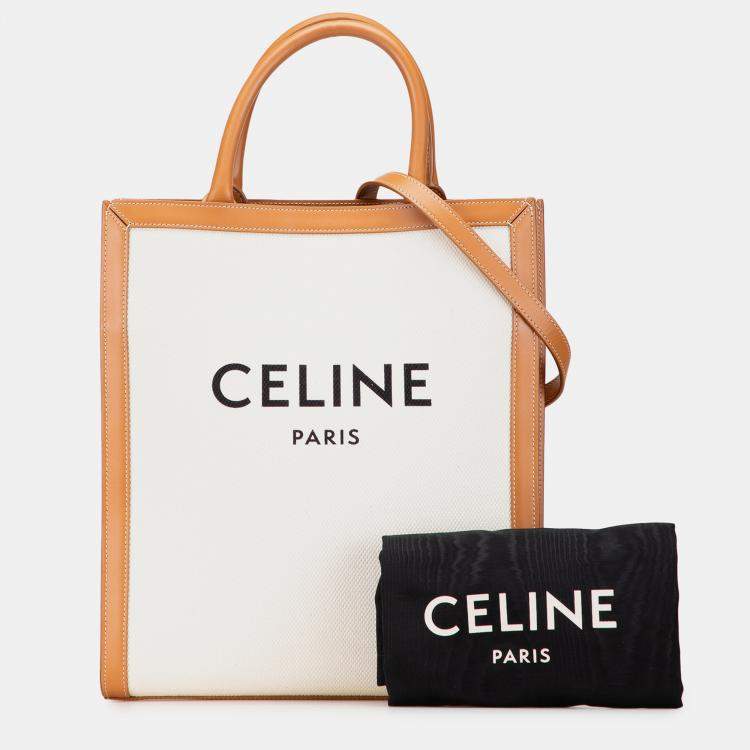 Pre Owned Celine Beige Small Canvas Vertical Cabas Satchel