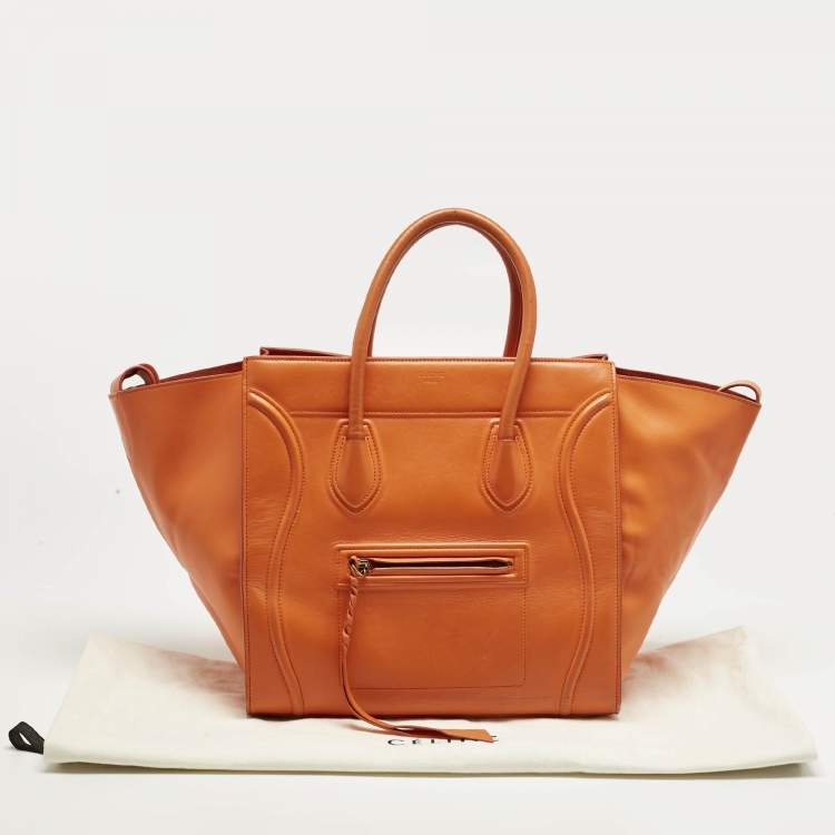 Pre Owned Celine Orange Leather Medium Phantom Luggage Tote