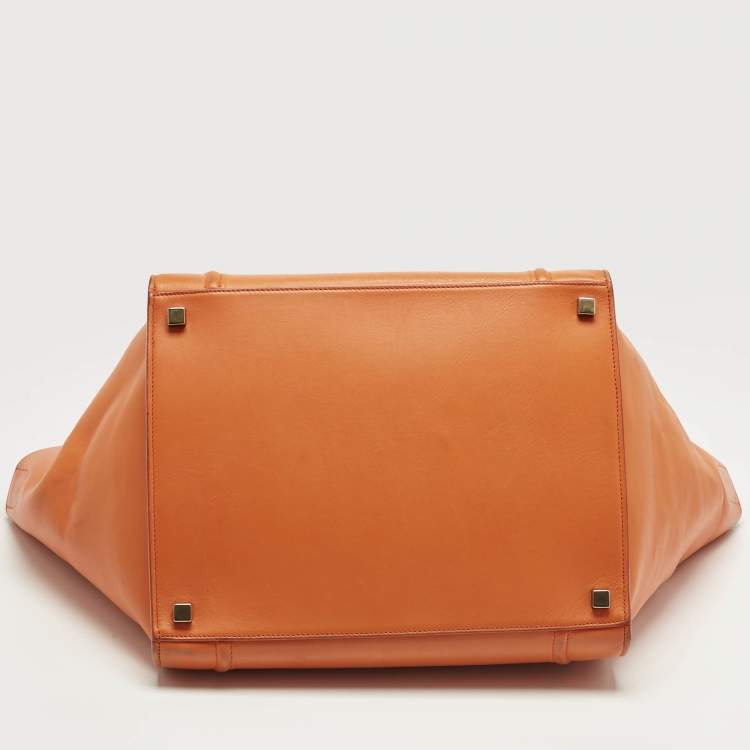 Pre Owned Celine Orange Leather Medium Phantom Luggage Tote