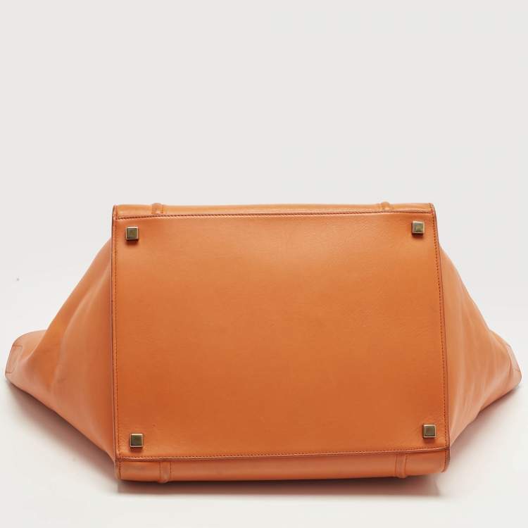 Pre Owned Celine Orange Leather Medium Phantom Luggage Tote
