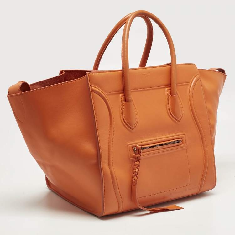 Pre Owned Celine Orange Leather Medium Phantom Luggage Tote