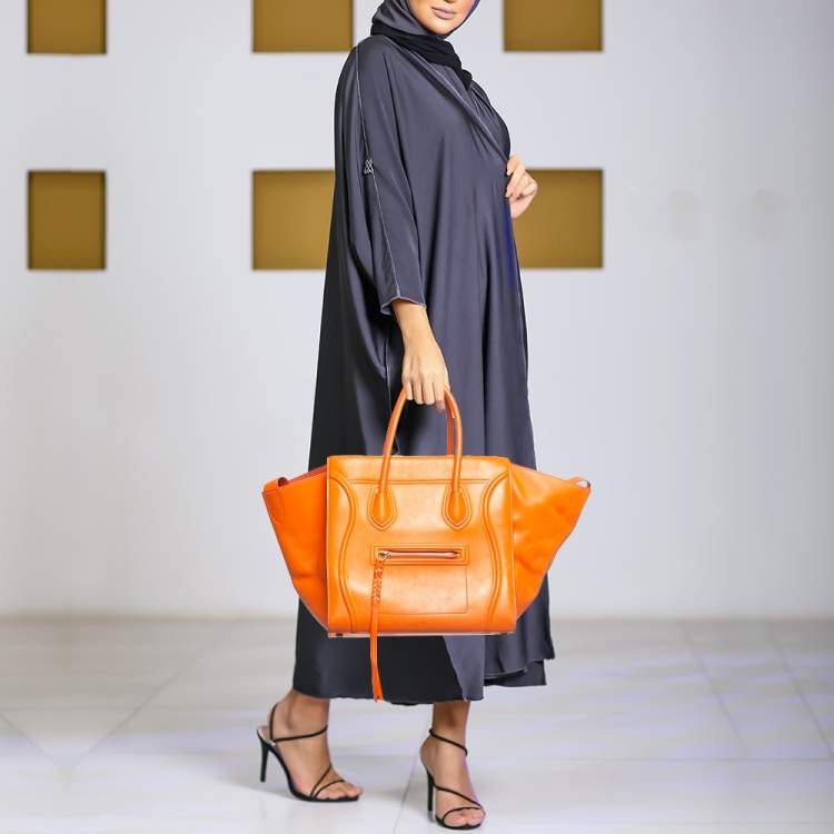 Pre Owned Celine Orange Leather Medium Phantom Luggage Tote