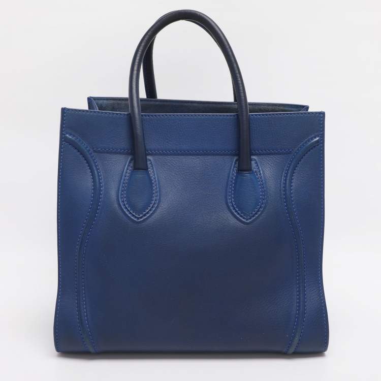 Pre Owned Celine Royal Blue Leather Small Phantom Luggage Tote