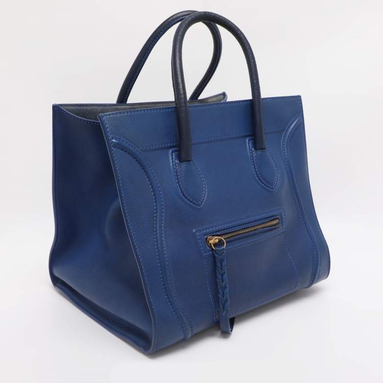 Pre Owned Celine Royal Blue Leather Small Phantom Luggage Tote