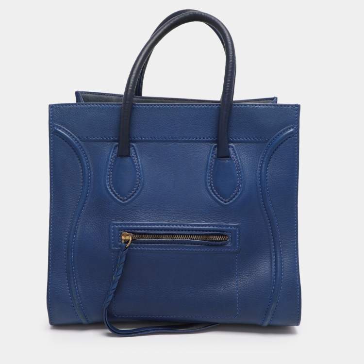 Pre Owned Celine Royal Blue Leather Small Phantom Luggage Tote