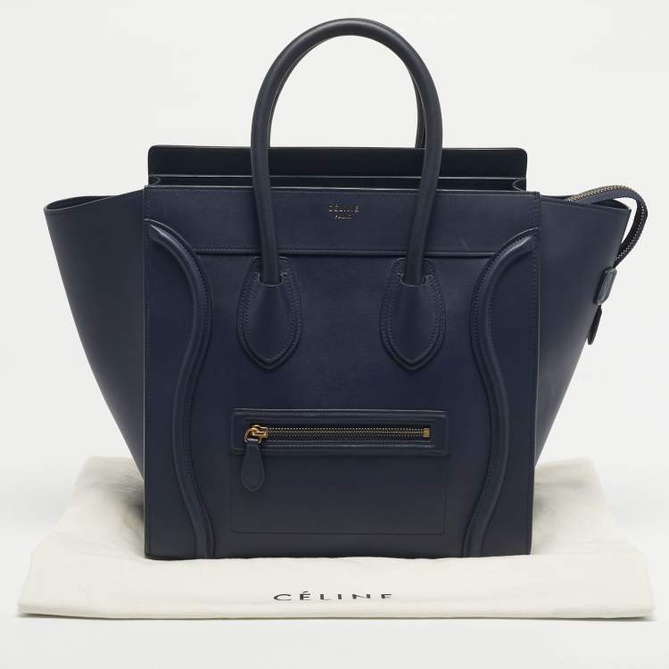 Pre Owned Celine Navy Blue Leather Mini Luggage Tote
