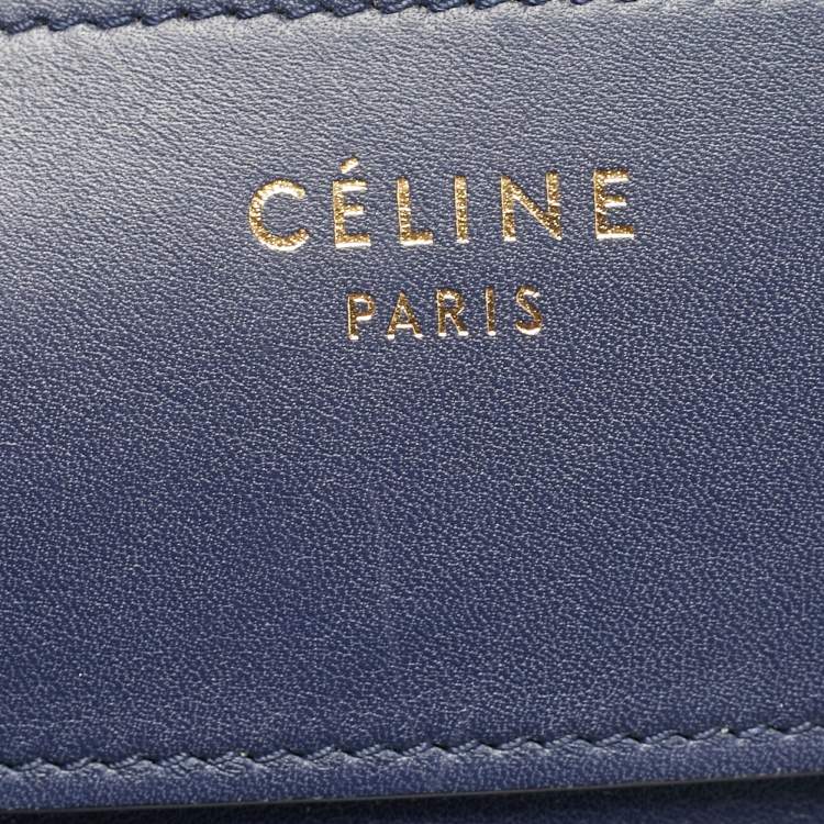 Pre Owned Celine Navy Blue Leather Mini Luggage Tote