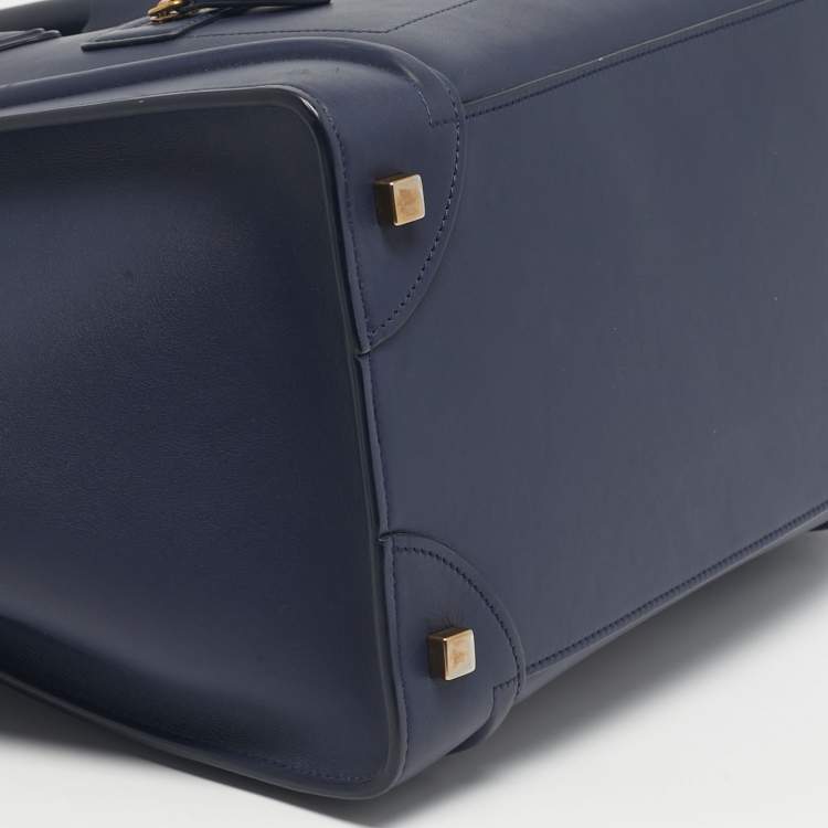 Pre Owned Celine Navy Blue Leather Mini Luggage Tote