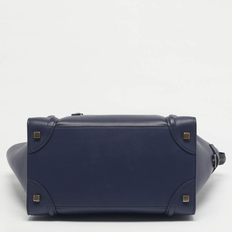 Pre Owned Celine Navy Blue Leather Mini Luggage Tote