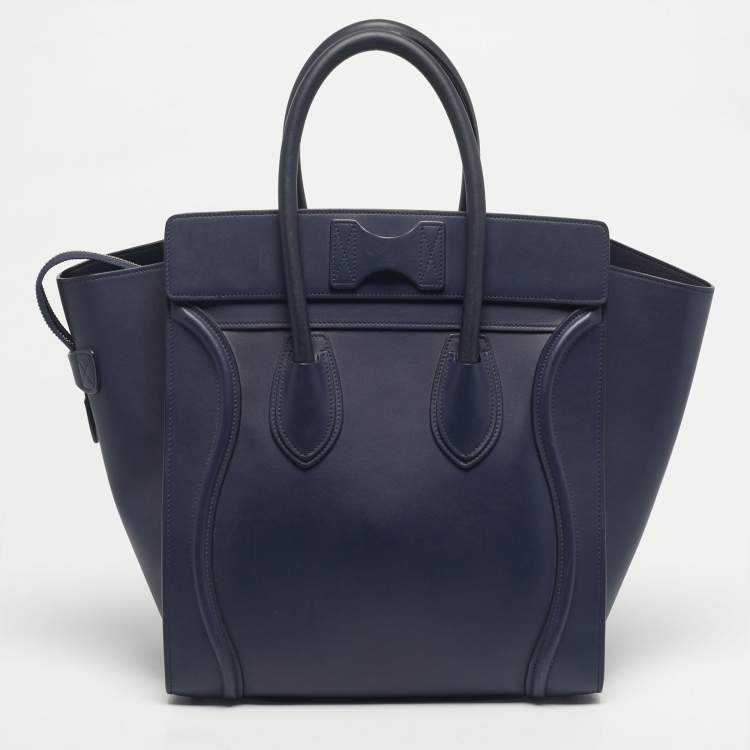 Pre Owned Celine Navy Blue Leather Mini Luggage Tote