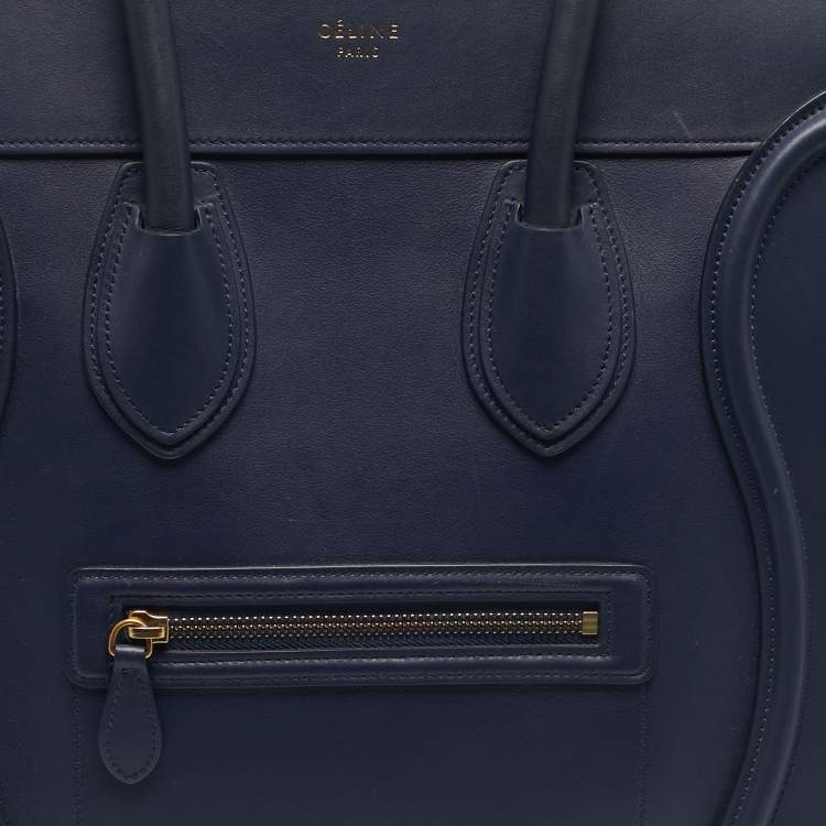 Pre Owned Celine Navy Blue Leather Mini Luggage Tote