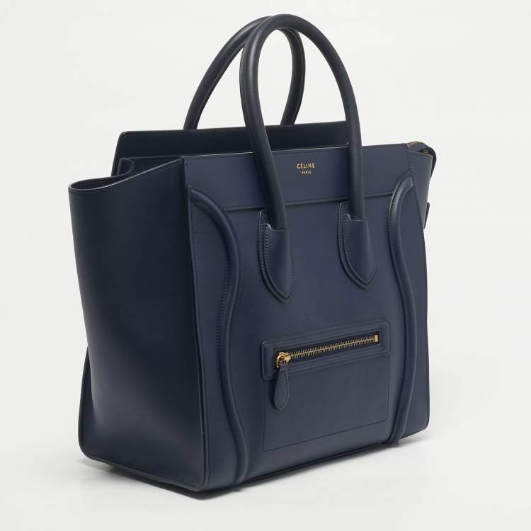 Pre Owned Celine Navy Blue Leather Mini Luggage Tote