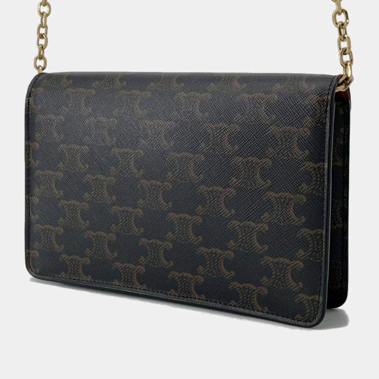 Pre Owned Celine Celine Chain Wallet Black/Brown Pvc/Leather