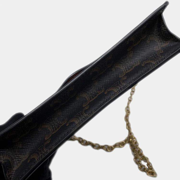 Pre Owned Celine Celine Chain Wallet Black/Brown Pvc/Leather