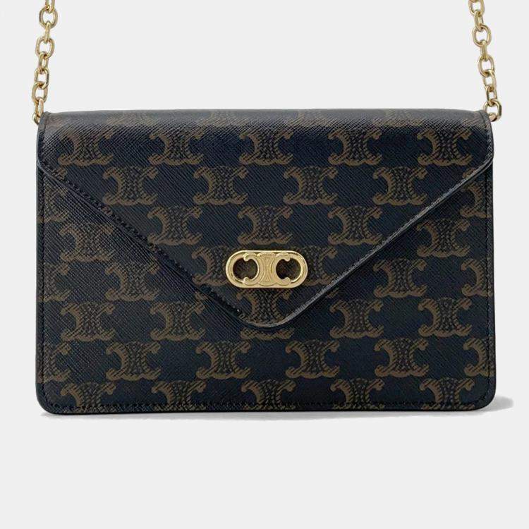 Pre Owned Celine Celine Chain Wallet Black/Brown Pvc/Leather