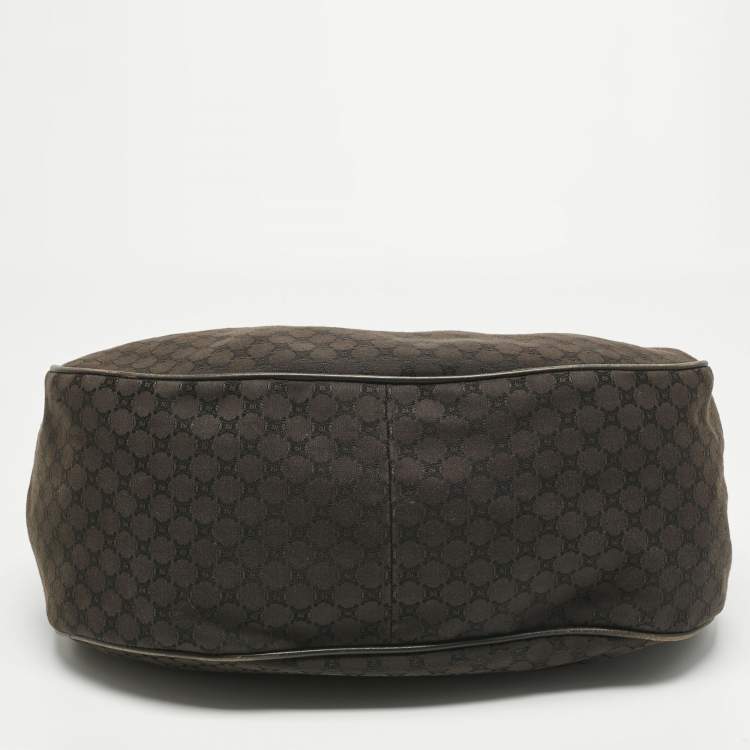 Pre Owned Celine Dark Brown Macadam Canvas and Croc Embossed Leather Shoulder Bag