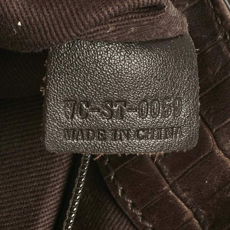 Pre Owned Celine Dark Brown Macadam Canvas and Croc Embossed Leather Shoulder Bag