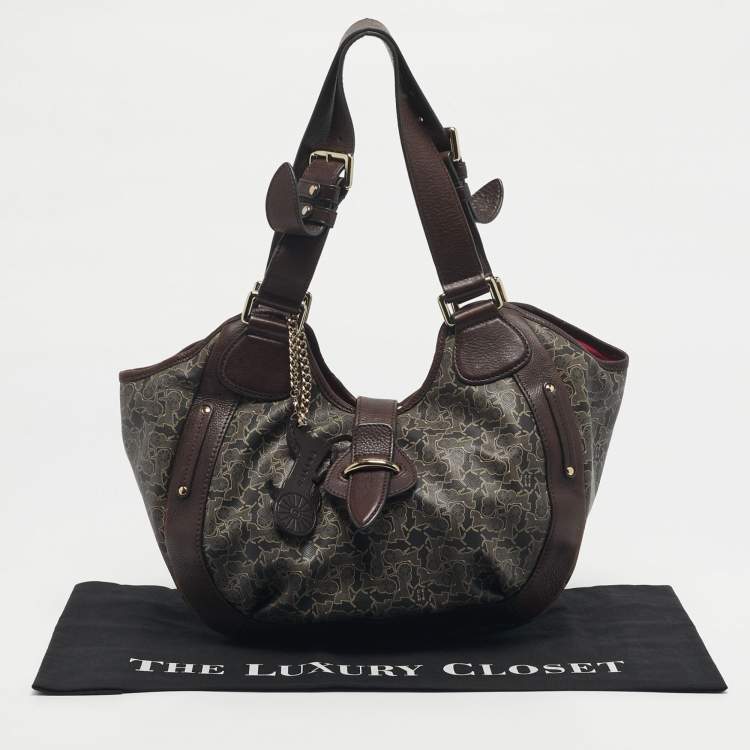 Pre Owned Celine Dark Brown Horse Carriage Coated Canvas and Leather Flap Hobo