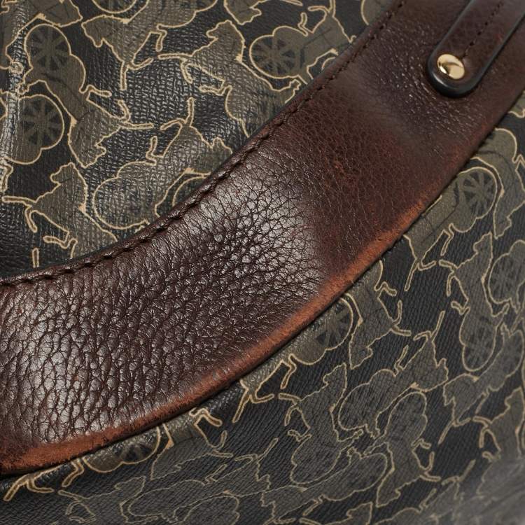 Pre Owned Celine Dark Brown Horse Carriage Coated Canvas and Leather Flap Hobo