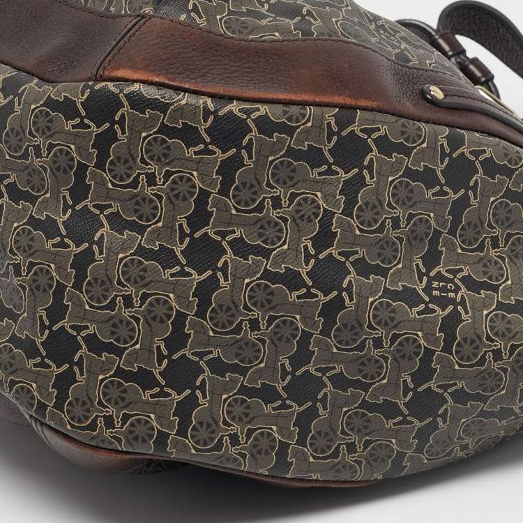 Pre Owned Celine Dark Brown Horse Carriage Coated Canvas and Leather Flap Hobo