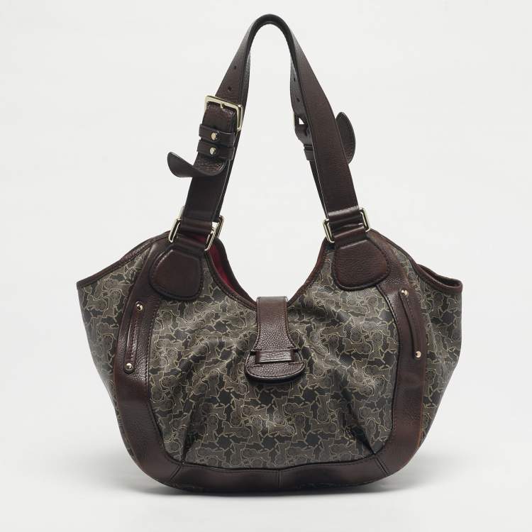 Pre Owned Celine Dark Brown Horse Carriage Coated Canvas and Leather Flap Hobo