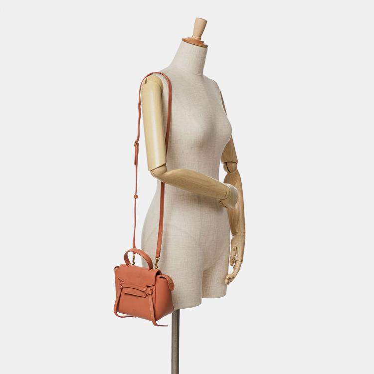 Pre Owned Celine Orange Pico Grained Calfskin Belt Bag