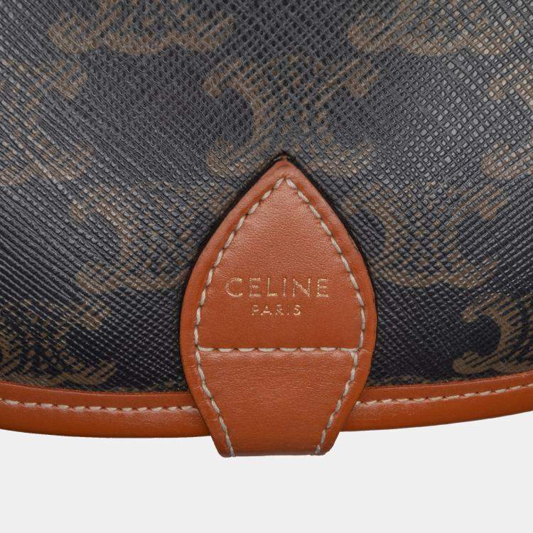 Pre Owned Celine Brown Medium Triomphe Coated Canvas Folco Crossbody