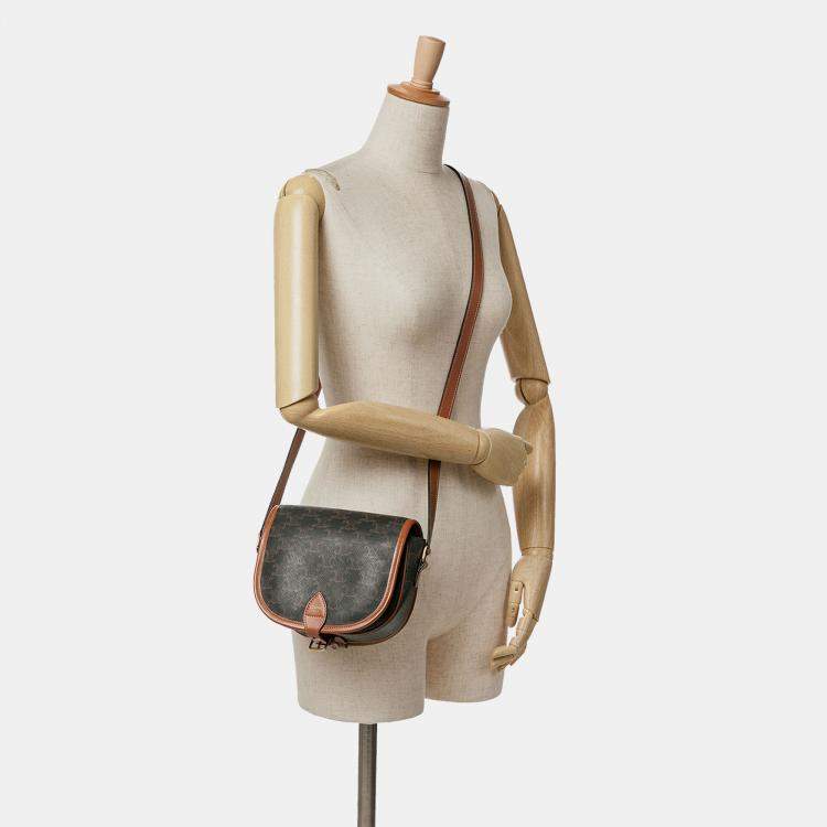 Pre Owned Celine Brown Medium Triomphe Coated Canvas Folco Crossbody