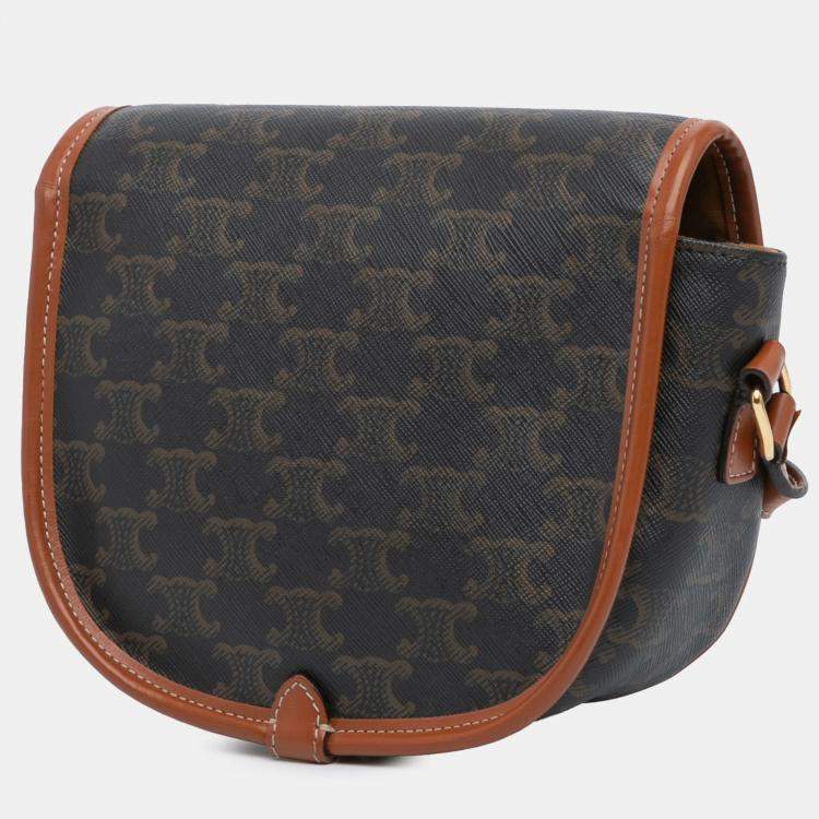 Pre Owned Celine Brown Medium Triomphe Coated Canvas Folco Crossbody
