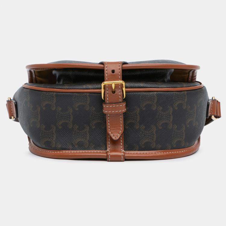 Pre Owned Celine Brown Medium Triomphe Coated Canvas Folco Crossbody