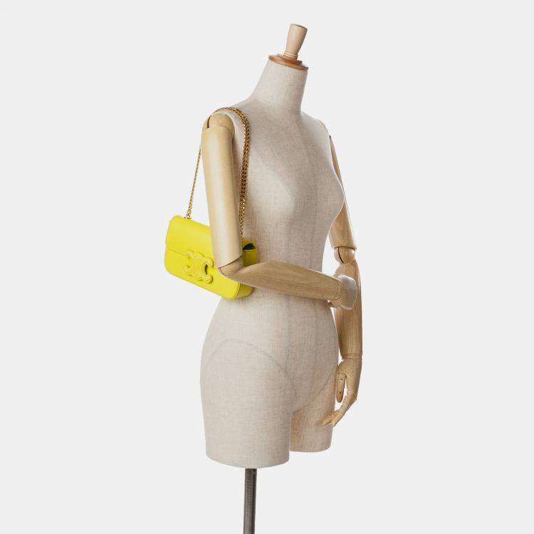 Pre Owned Celine Yellow Calfskin Cuir Triomphe Chain Shoulder Bag
