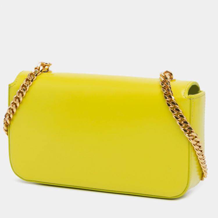 Pre Owned Celine Yellow Calfskin Cuir Triomphe Chain Shoulder Bag