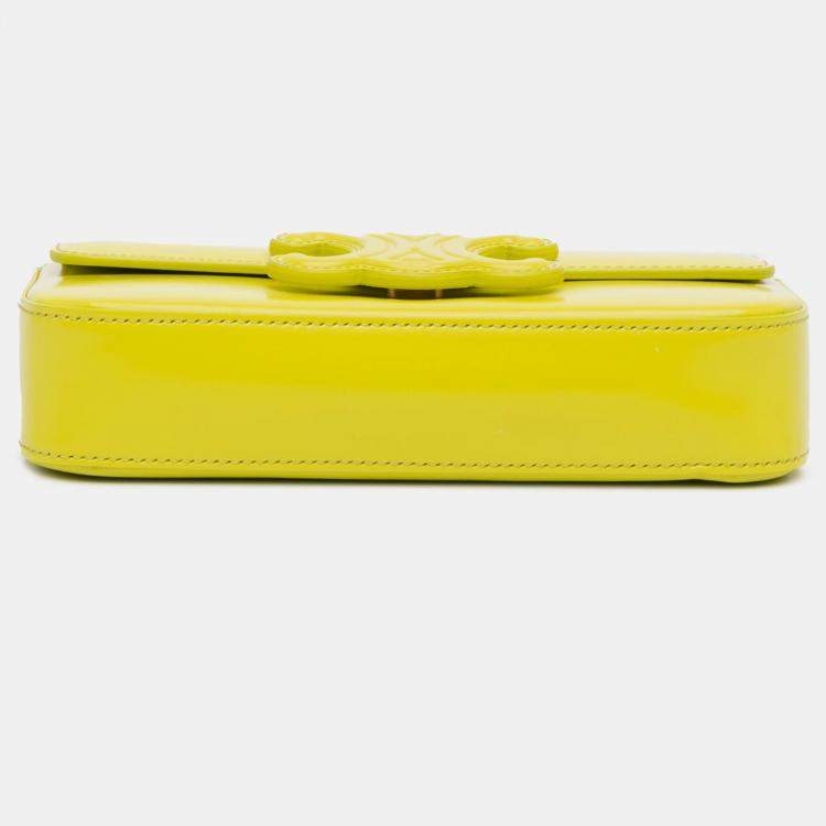 Pre Owned Celine Yellow Calfskin Cuir Triomphe Chain Shoulder Bag