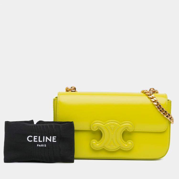 Pre Owned Celine Yellow Calfskin Cuir Triomphe Chain Shoulder Bag