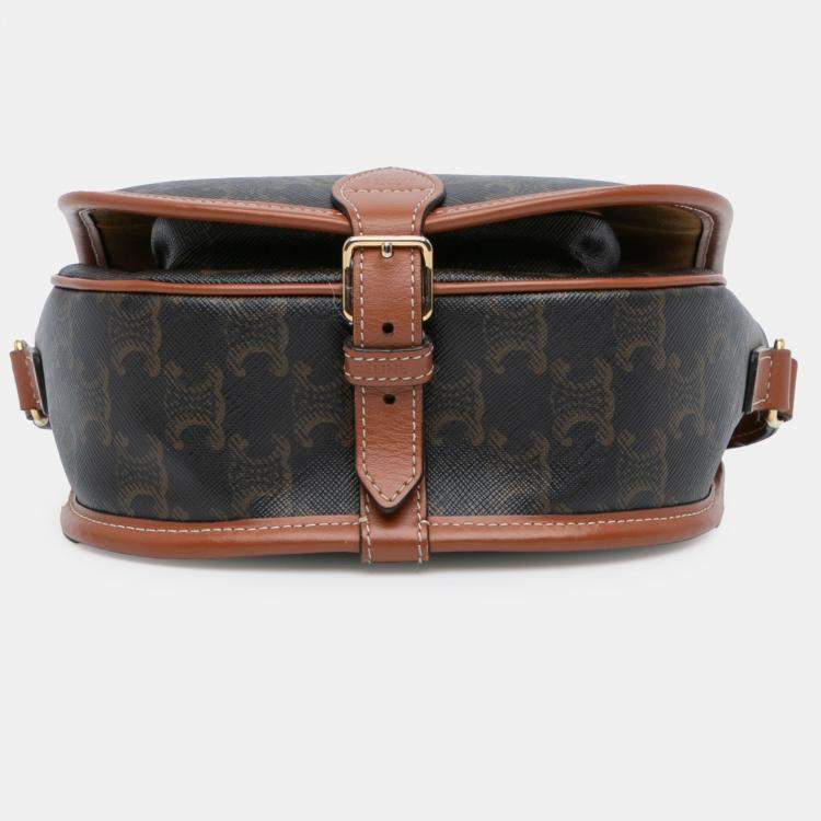 Pre Owned Celine Brown Medium Triomphe Coated Canvas Folco Crossbody
