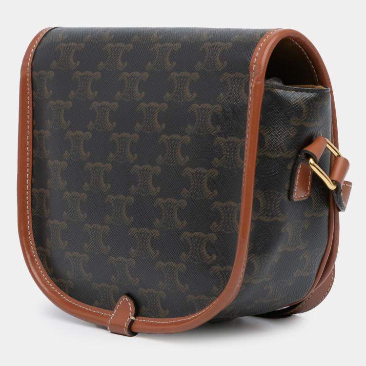 Pre Owned Celine Brown Medium Triomphe Coated Canvas Folco Crossbody