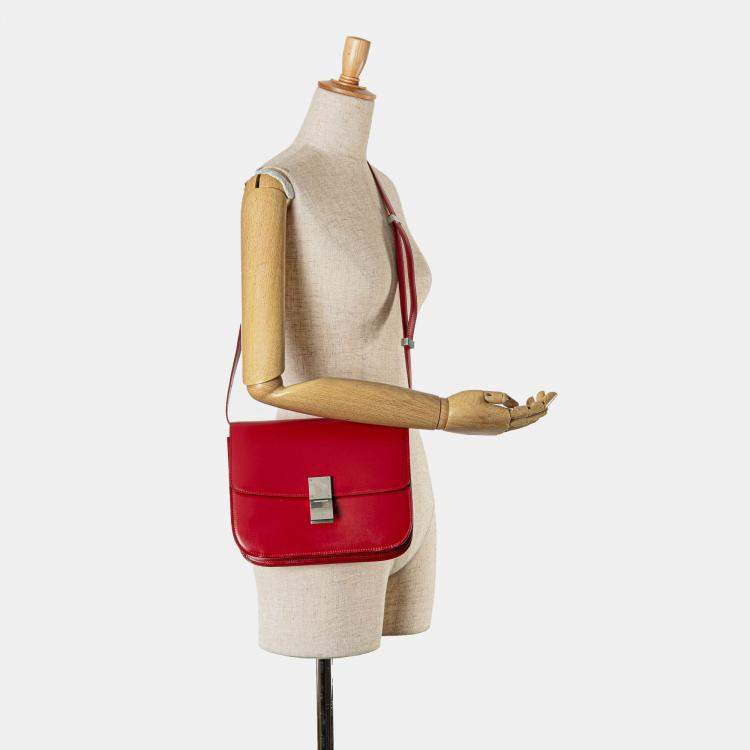 Pre Owned Celine Red Medium Calfskin Classic Box
