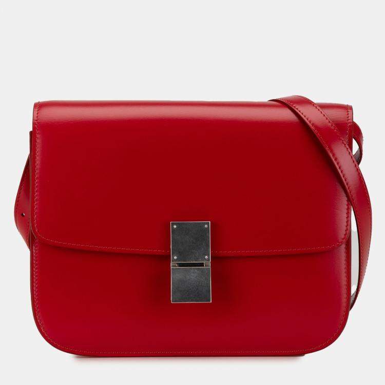 Pre Owned Celine Red Medium Calfskin Classic Box