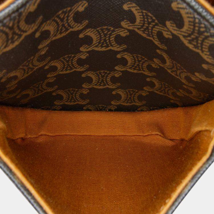 Pre Owned Celine Brown Medium Triomphe Coated Canvas Folco Crossbody