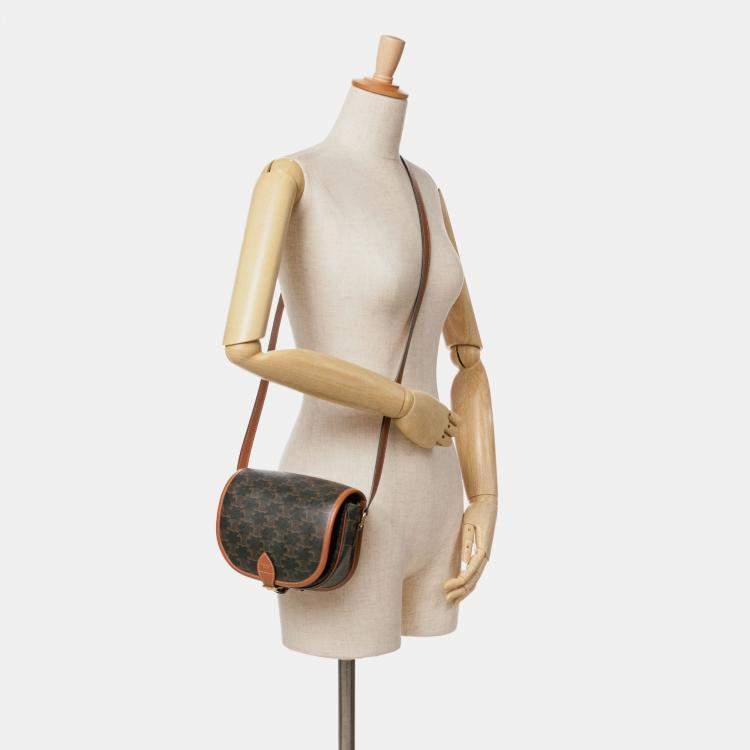 Pre Owned Celine Brown Medium Triomphe Coated Canvas Folco Crossbody