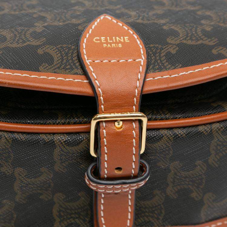 Pre Owned Celine Brown Medium Triomphe Coated Canvas Folco Crossbody