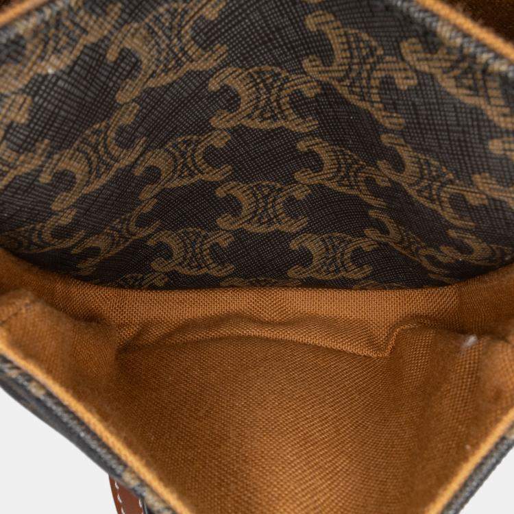 Pre Owned Celine Brown Medium Triomphe Coated Canvas Folco Crossbody