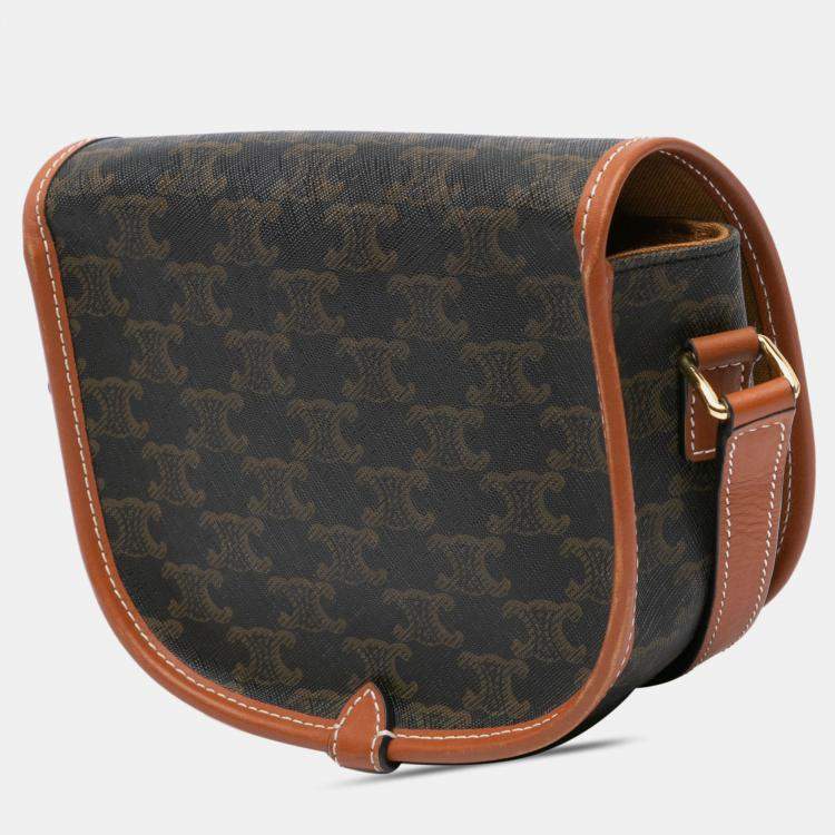 Pre Owned Celine Brown Medium Triomphe Coated Canvas Folco Crossbody