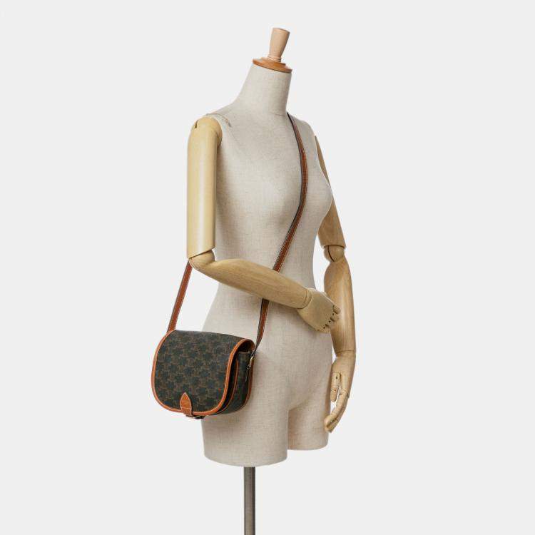 Pre Owned Celine Brown Medium Triomphe Coated Canvas Folco Crossbody