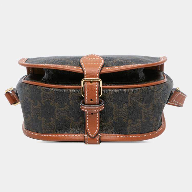 Pre Owned Celine Brown Medium Triomphe Coated Canvas Folco Crossbody