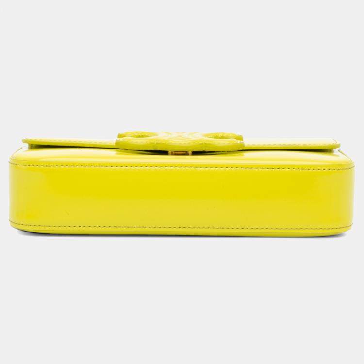 Pre Owned Celine Yellow Calfskin Cuir Triomphe Chain Shoulder Bag