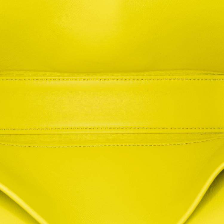 Pre Owned Celine Yellow Calfskin Cuir Triomphe Chain Shoulder Bag