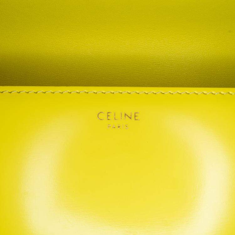Pre Owned Celine Yellow Calfskin Cuir Triomphe Chain Shoulder Bag