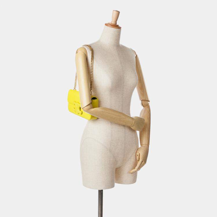 Pre Owned Celine Yellow Calfskin Cuir Triomphe Chain Shoulder Bag