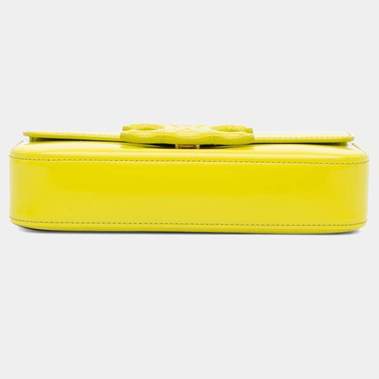 Pre Owned Celine Yellow Calfskin Cuir Triomphe Chain Shoulder Bag